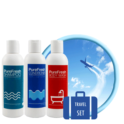 PureFresh Travel Set Package - Shampoo 60 ml, Conditioner 60 ml, Body Wash 60 ml - BiosenseClinic.ca