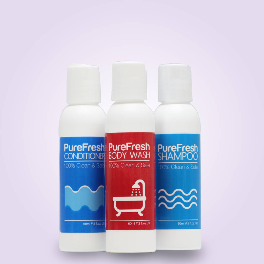 PureFresh Travel Set Package - Shampoo 60 ml, Conditioner 60 ml, Body Wash 60 ml - BiosenseClinic.ca